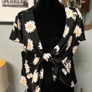 American Eagle Outfitters Black Daisy Tie-Front Blouse